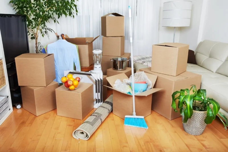 A room full of packed boxes.